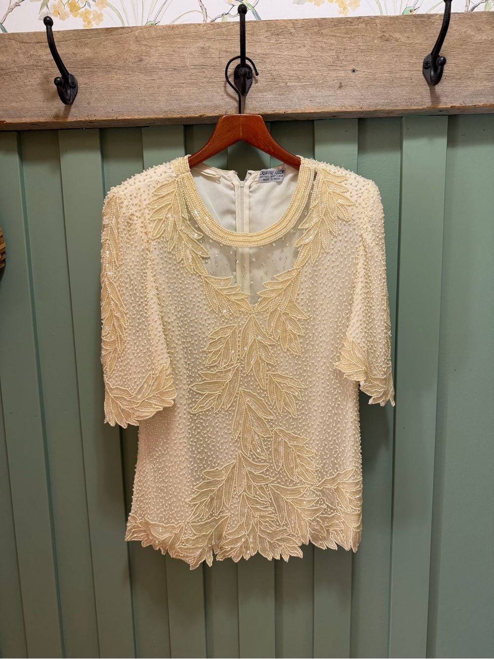 80s Creative Touch 100% Silk Blouse Pearl and Sequin Vintage Glam Evening M
